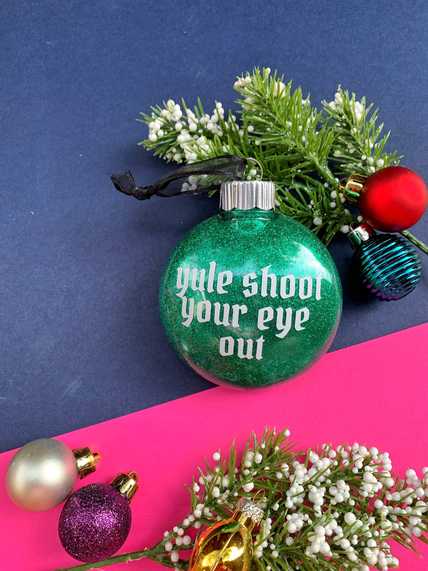 Yule Shoot Your Eye Out Glitter Christmas Ornament