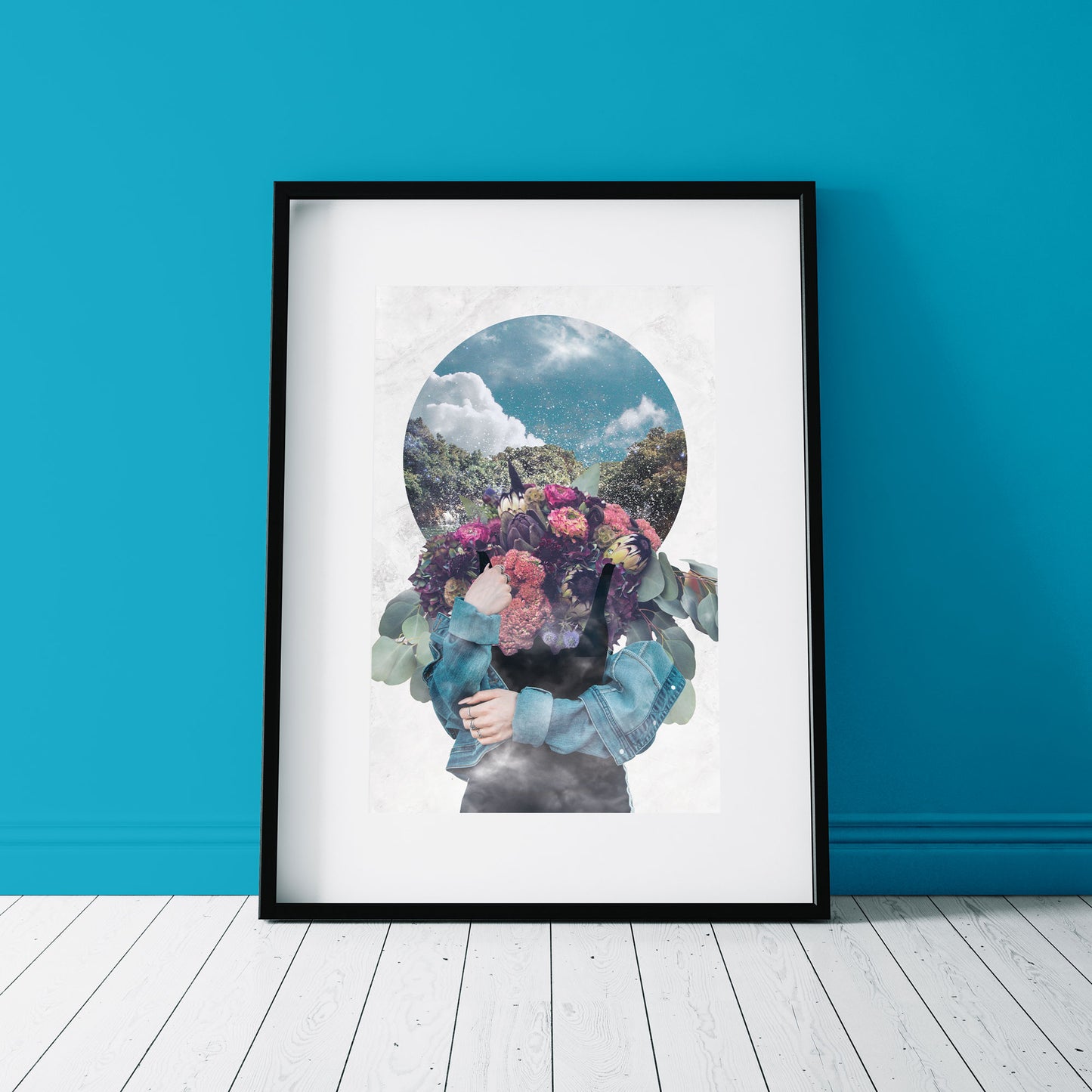 Clouds and Flowers Surreal Collage Art Print