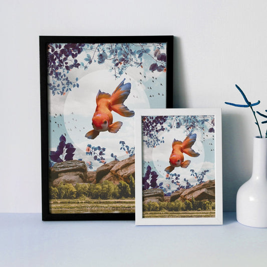 Goldfish Lake Surreal Collage Art Print