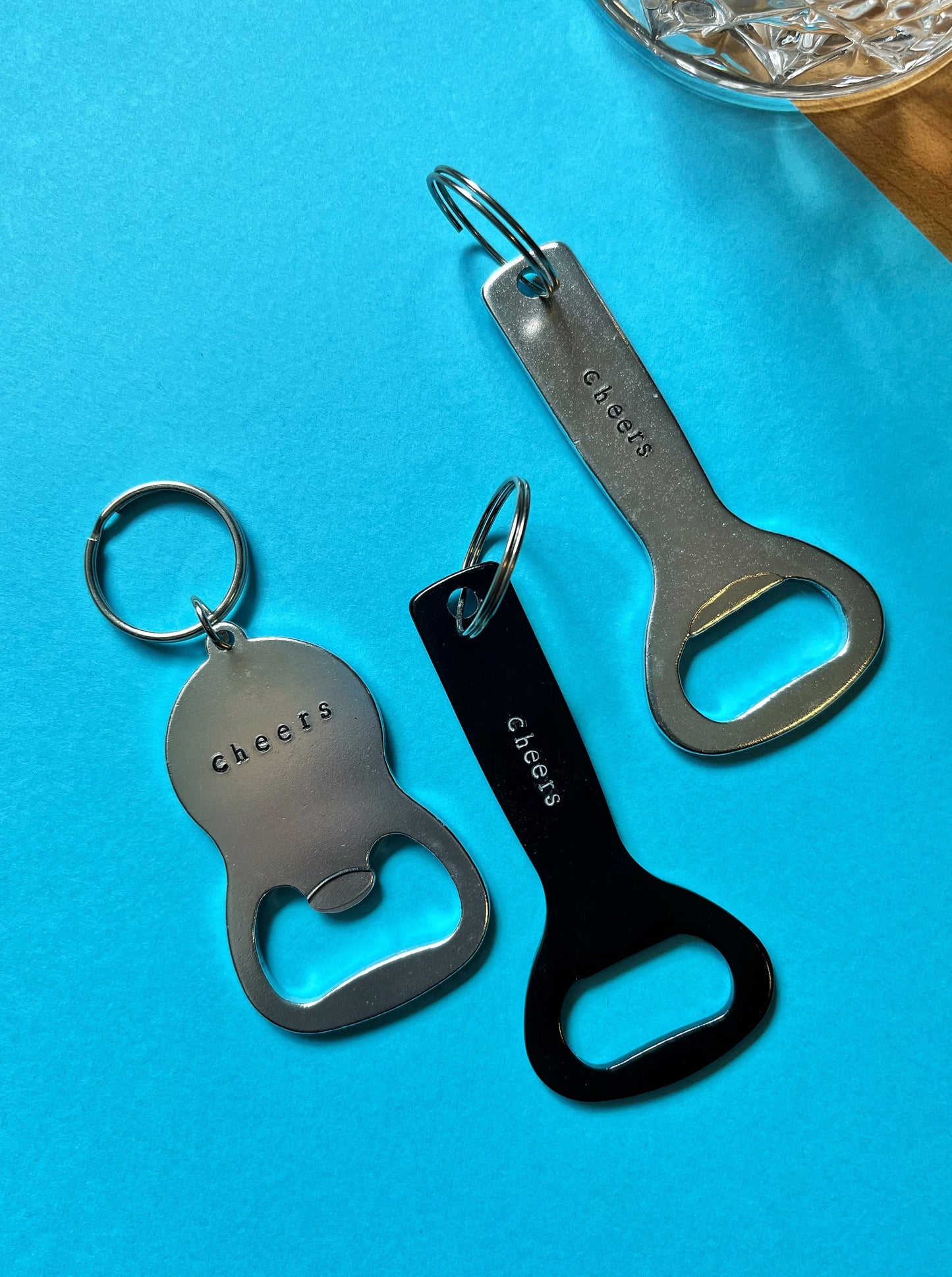 Cheers Bottle Opener Keychain | Metal Bottle Opener | Hand Stamped Keychain