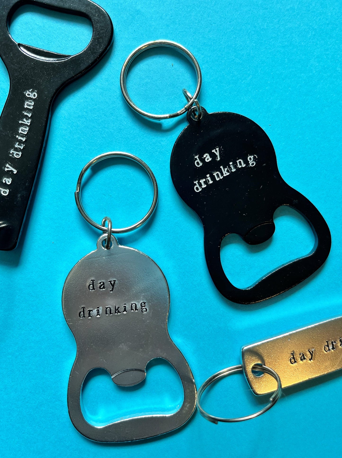 Day Drinking Bottle Opener Keychain | Metal Bottle Opener | Hand Stamped Keychain