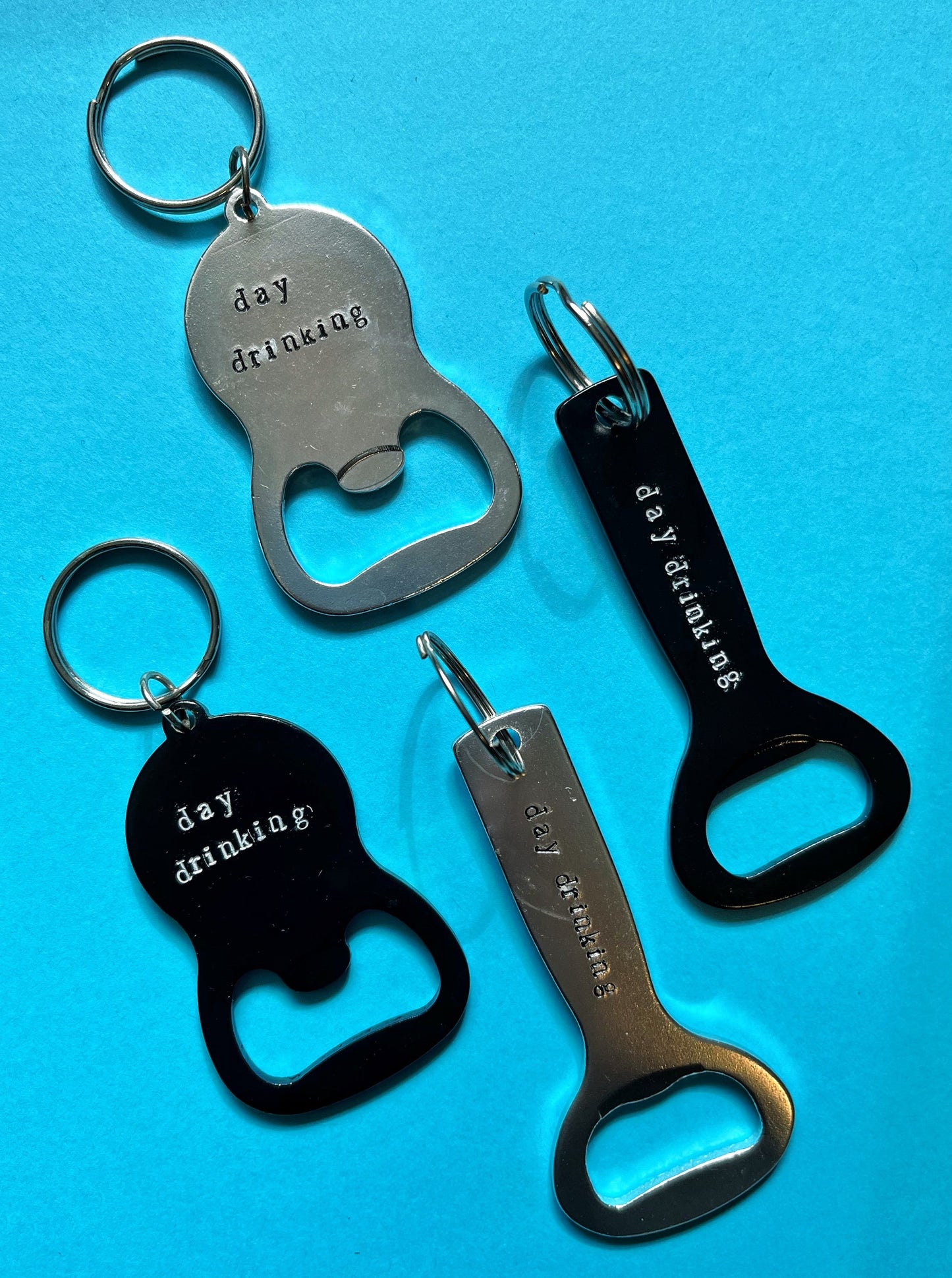 Day Drinking Bottle Opener Keychain | Metal Bottle Opener | Hand Stamped Keychain