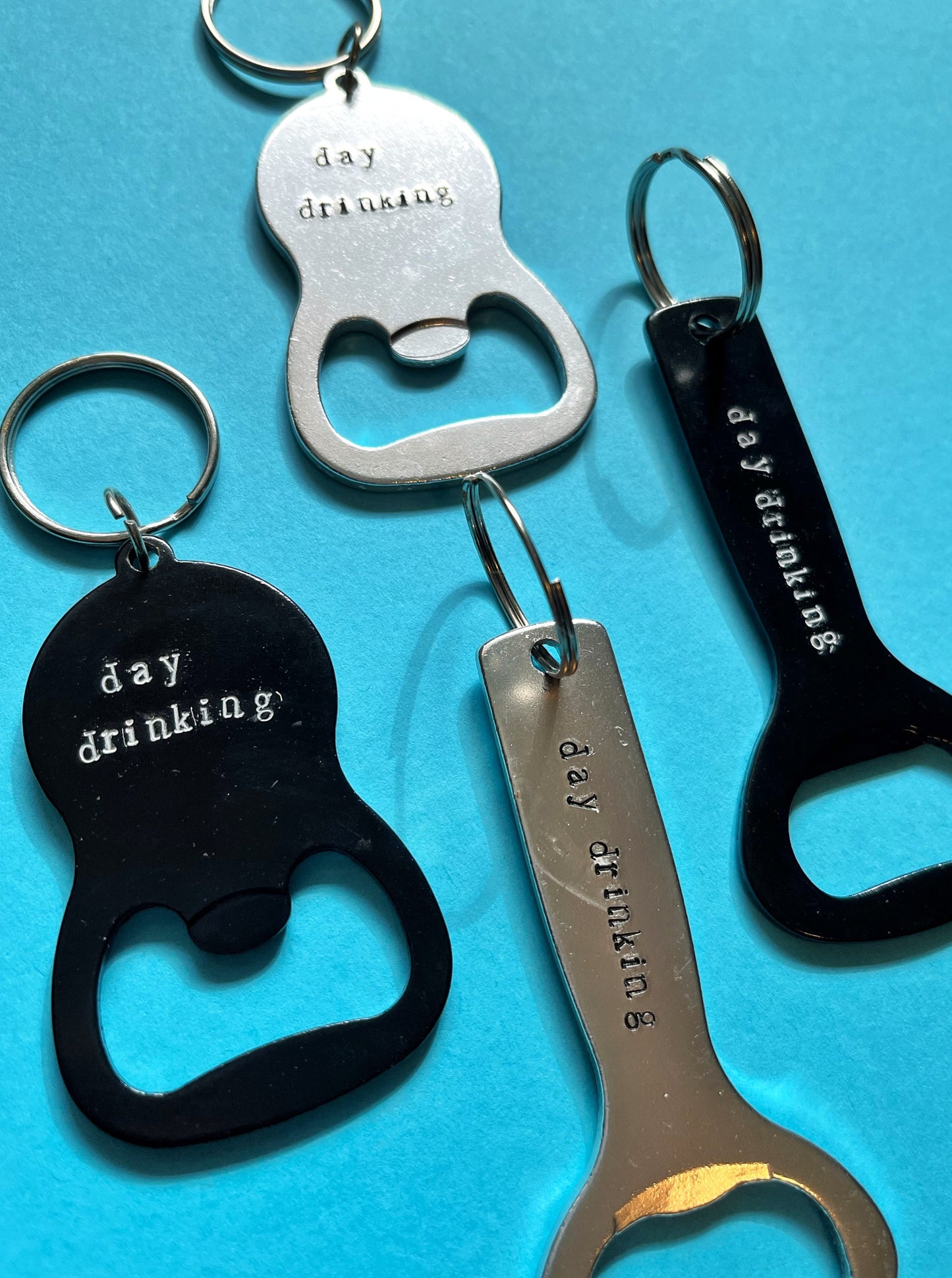 Day Drinking Bottle Opener Keychain | Metal Bottle Opener | Hand Stamped Keychain