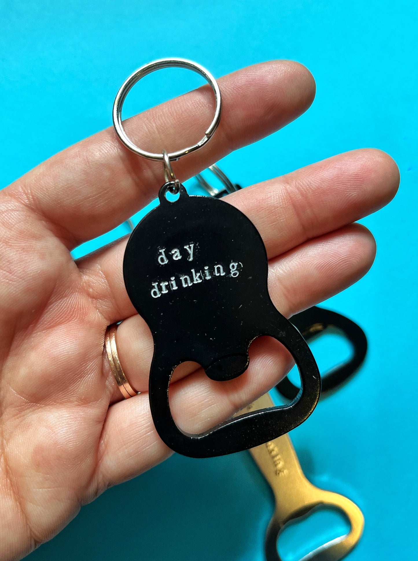 Day Drinking Bottle Opener Keychain | Metal Bottle Opener | Hand Stamped Keychain