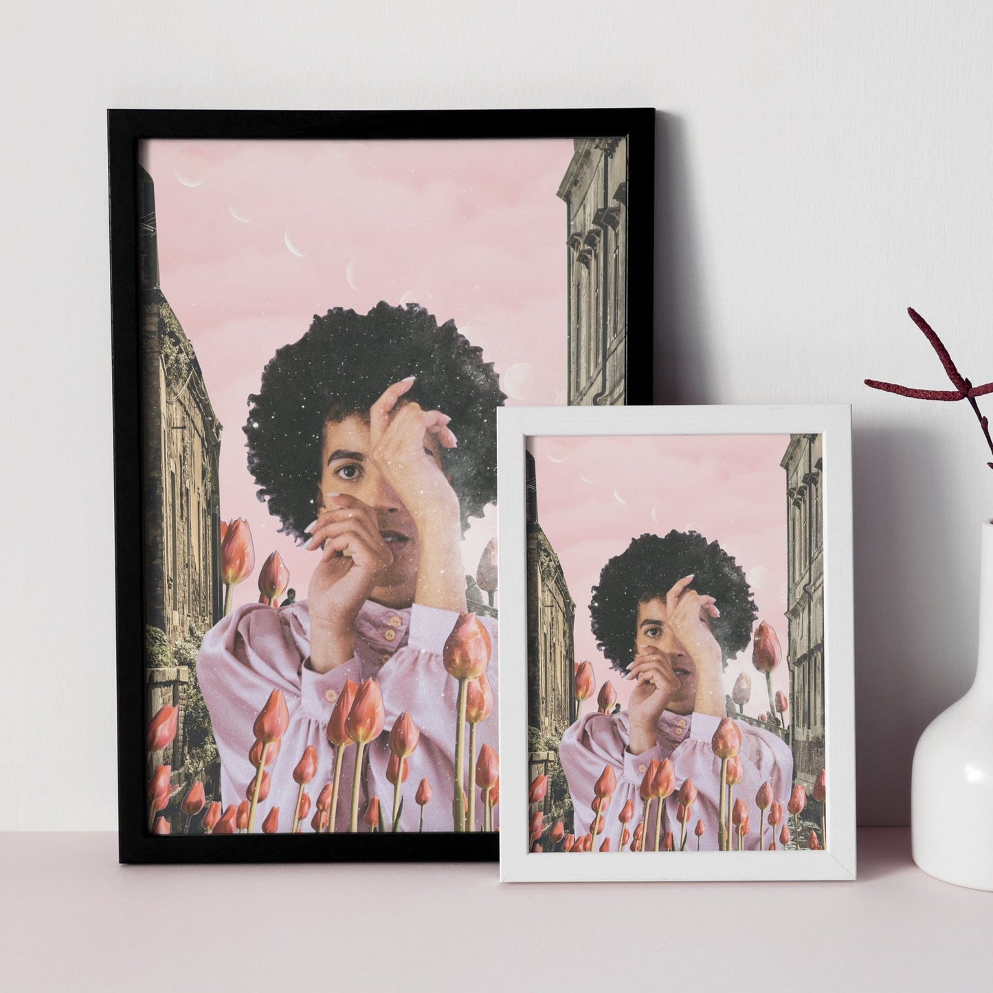 Pink Paradise Surreal Collage Art Print